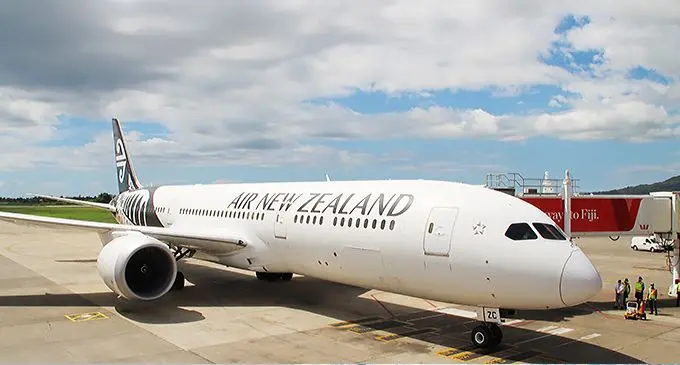 Air New Zealand’s Boeing 789 Dreamliner flight 952 arrived at Nadi International Airport on December 6, 2021, as the first Air New Zealand commercial flight since Fiji reopened its international borders. Photo: Fiji Airports