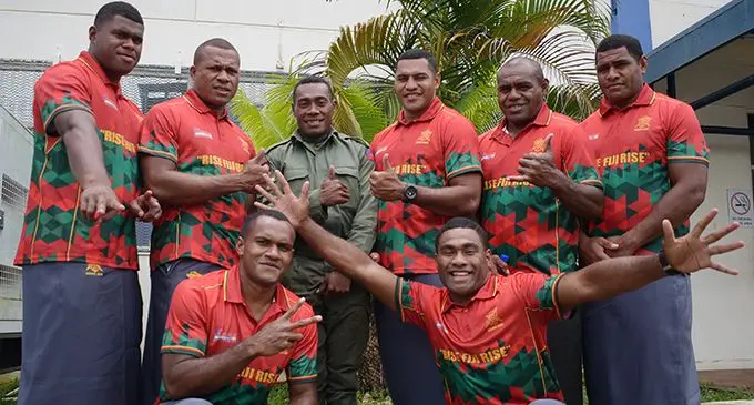 Some members of the Subrails Royal Fiji Military Forces (RFMF) rugby team for the FMF Rise Fiji Rise Sukuna Bowl challenge, in Suva on December 9, 2020. Back: (from left) Vilikesa Ravato, Alipate Naqasima, Josefata Celua, John Stewart, Meli Neiori, Aisau Sauvakarua. Front: Leone Nawai and Jack Sogoturaga Photo: Ronald Kumar