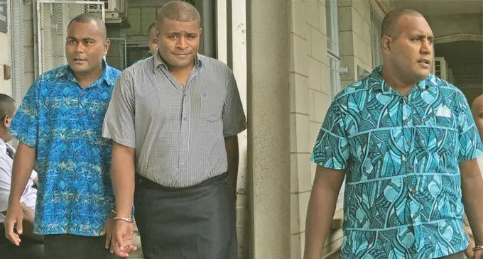 From left: Jone Dakuwaqa, Simione Bukaroro and Nemani Camainakelo outside the High Court in Suva on March 1, 2021. Photo: Ashna Kumar