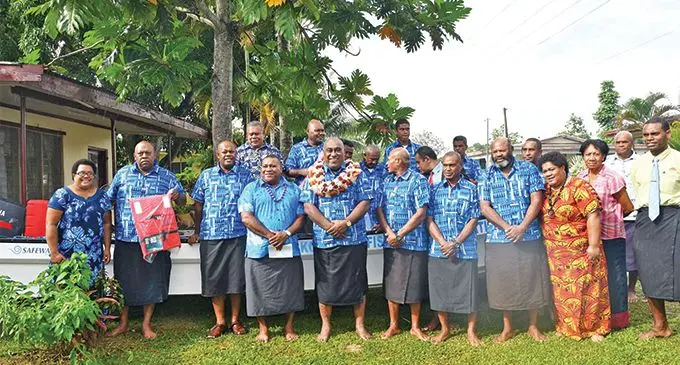 The Minister for Fisheries Semi Koroilavesau with officials and Navoci villagers with the new boat and engine at the village in Nadi on April 10, 2019. Photo: DEPTFO News 