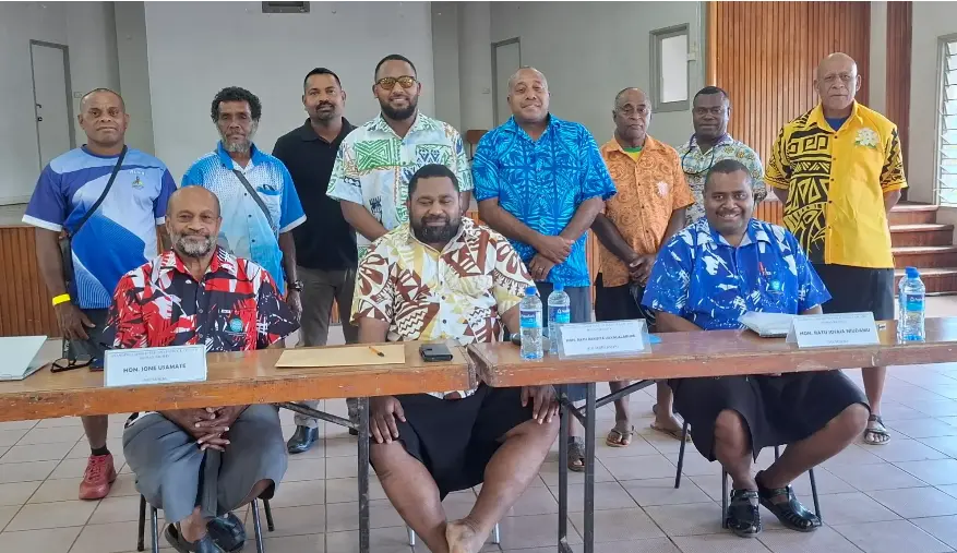 SEEP Research and Policy Officer Metuisela Gauna and Deputy Director Josefa Ravea with members of the Parliamentary Standing Committee on Justice, Law and Human Rights and other participants following SEEP’s submission on the Electoral (Amendment) Bill 2026 in Labasa on September 15, 2026.  Photo: Supplied