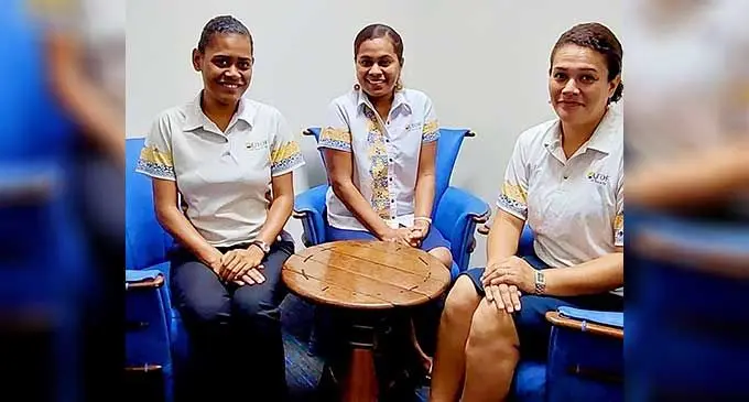 From left: Unit Trust of Fiji co-hosts for the Loloma Nei Nau programme, digital officer Talei Baseresere , financial literacy and development officer Rosa Sera Vuibeqa, manager customer care Elizabeth Waqanisau. Photo: UTOF