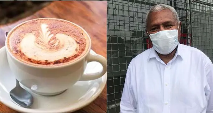 Left-Right: Coffee from Bulaccino Cafe and Carpenters Fiji Limited managing director Daniel Whippy. Photo: Shreya Kumar.