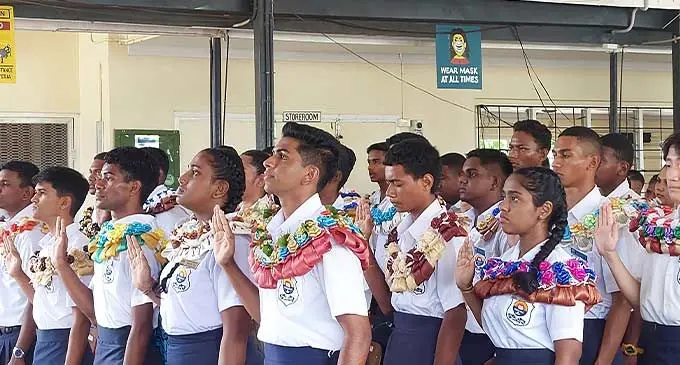 Prefects of Votualevu College in Nadi take an oath as leaders of the school. Photo: Salote Qalubau