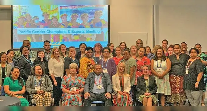 Minister for Defence Inia Seruiratu (sitting fourth from left) with attendees at the Pacific Gender Experts and Champions Meeting on Tuesday.