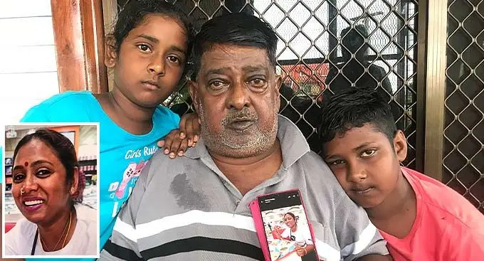 Narendra Naidu with his grandchildren, Bhavya Naidu and Hritikesh Naidu, in Namara, Labasa on January 9, 2023. Photo: Shratika Naidu Inset: The late Vinita Naidu.