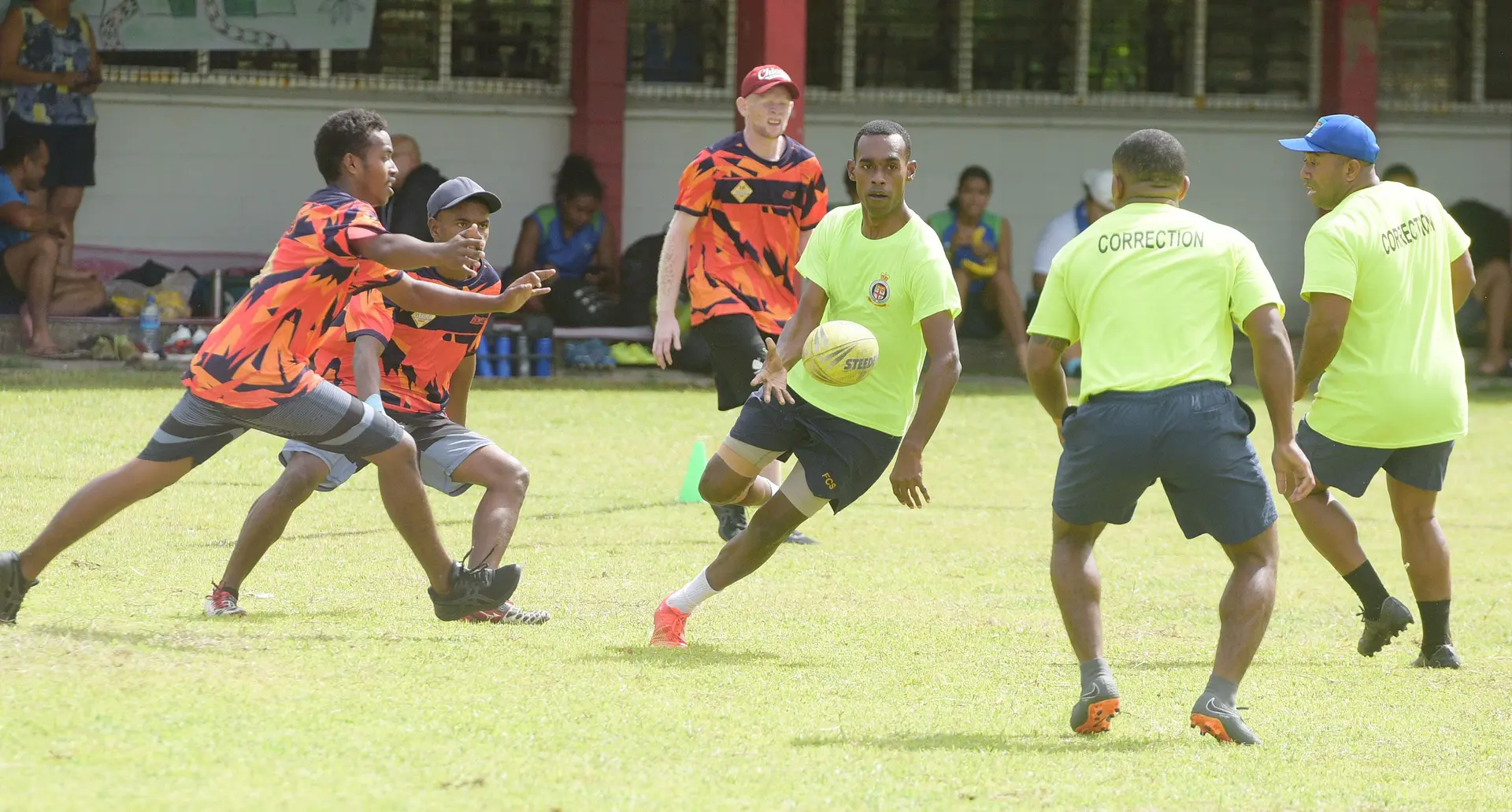 Newcomers Fiji Corrections Service Playing Raiwai Sixers During The Suva Touch Rugby competition at the Sacred Heart College ground, Suva, on May 13, 2023.  Photo: Ronald Kumar. 