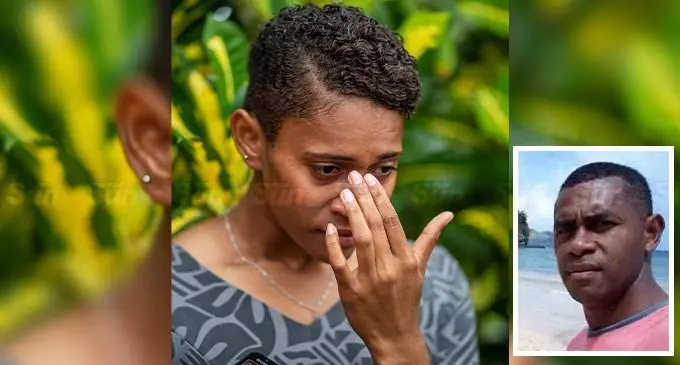 Kesaia Boletakanakadavu, the winner of the 100 metre Senior Girls event at the 2022 Coca-Cola Games,  was emotional, mourning the death of her former coach Joni Tabakau (in inset photo). Photo: Leon Lord