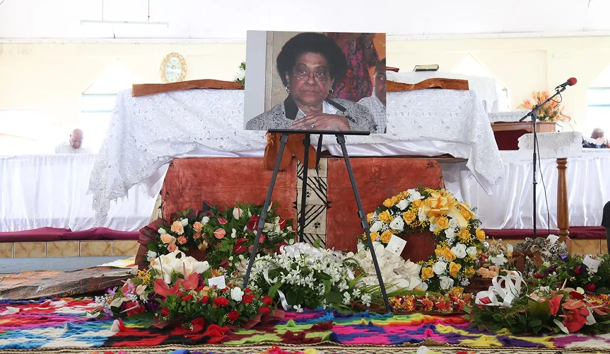 Adi Litia Cakobau's casket at the Raralevu village church. Photo: Kelera Sovasiga