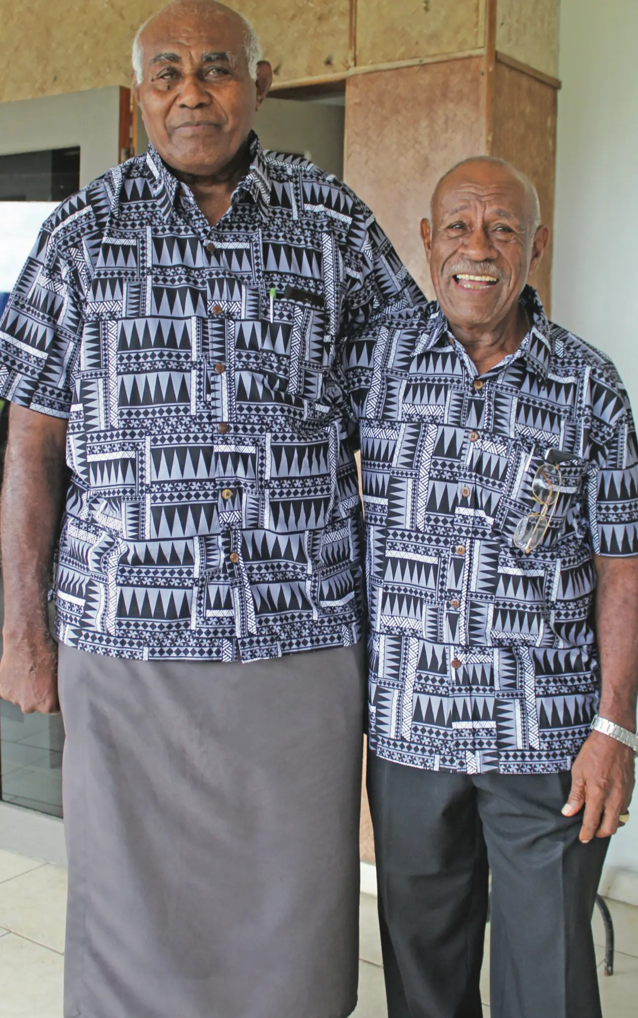 Rugby legends Ratu Ilaitia Tuisese (left) and Pio Bosco Tikoisuva at the Novotel Suva Lami Bay on April 27, 2019. Photo: Ronald Kumar
