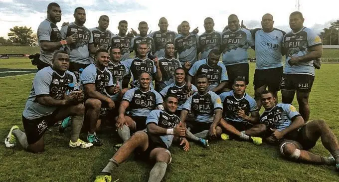 Fiji Airways Fijian Drua (Back left-right) Albert Tuisue, Tevita Naqali, Mosese Voka, Frank Lomani, Apisalome Waqatabu, Eremasi Radrodro, Apisalome Vota, Jone Navori, Penijamini Makutu, Tikiko Namua(trainer),Joeli Veitayaki. (Middle left-right) Ratunaisa Navuma, Mesulame Dolokoto, Alivereti Veitokani, Enele Malele, Eroni Mawi, Luke Tagi. (Front left-right) Cyril Reece, Peni Naulago, Johnny Dyer, Aporosa Tabulawaki, Peni Matawalu, Levanu Kurumudu at Churchill Park, Lautoka on October 20, 2018. Photo: Waisea Nasokia