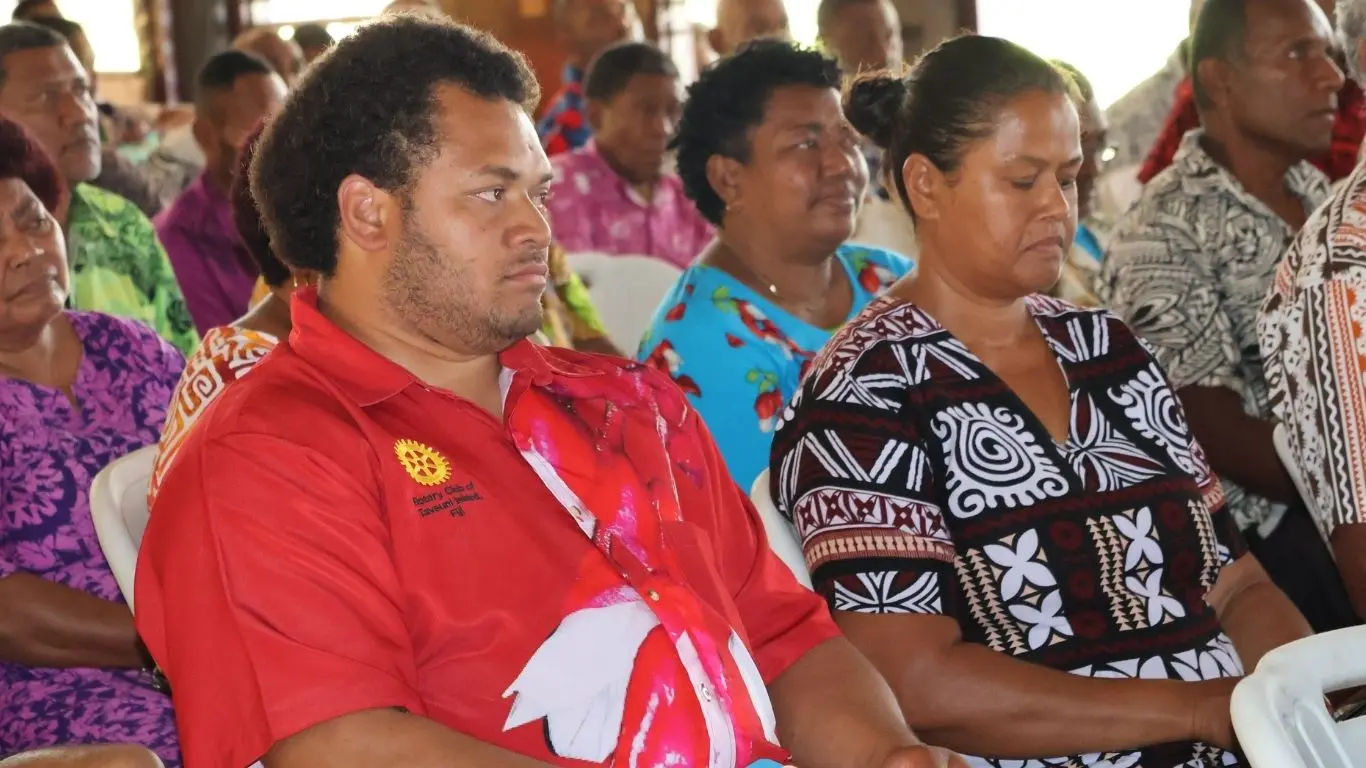 Selesitino Kalounivale (in red) during consultations on the Constitution (Amendment) Bill 2026 at Somosomo, Taveuni, on October 27, 2026.