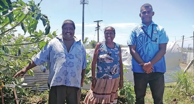 From left; Ravin Kumar, his mother and Rakiraki/Tavua health inspector Aliposo Senibuli. Photo: Susana Hirst-Tuilau
