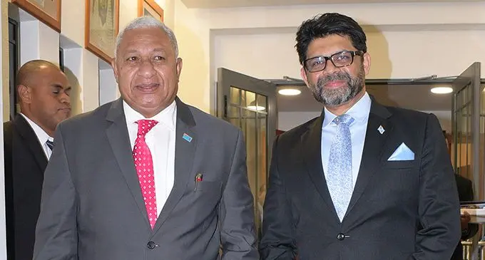 Fijian Prime Minister Voreqe Bainimarama and Attorney-General and Minister for Economy Aiyaz-Sayed Khaiyum after the Budget announcement on Friday June 07, 2019. Photo: Ronald Kumar 