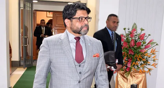 Attorney General and Minister for Economy Aiyaz Sayed-Khaiyum outside Parliament on June 18, 2019. Photo: Ronald Kumar.