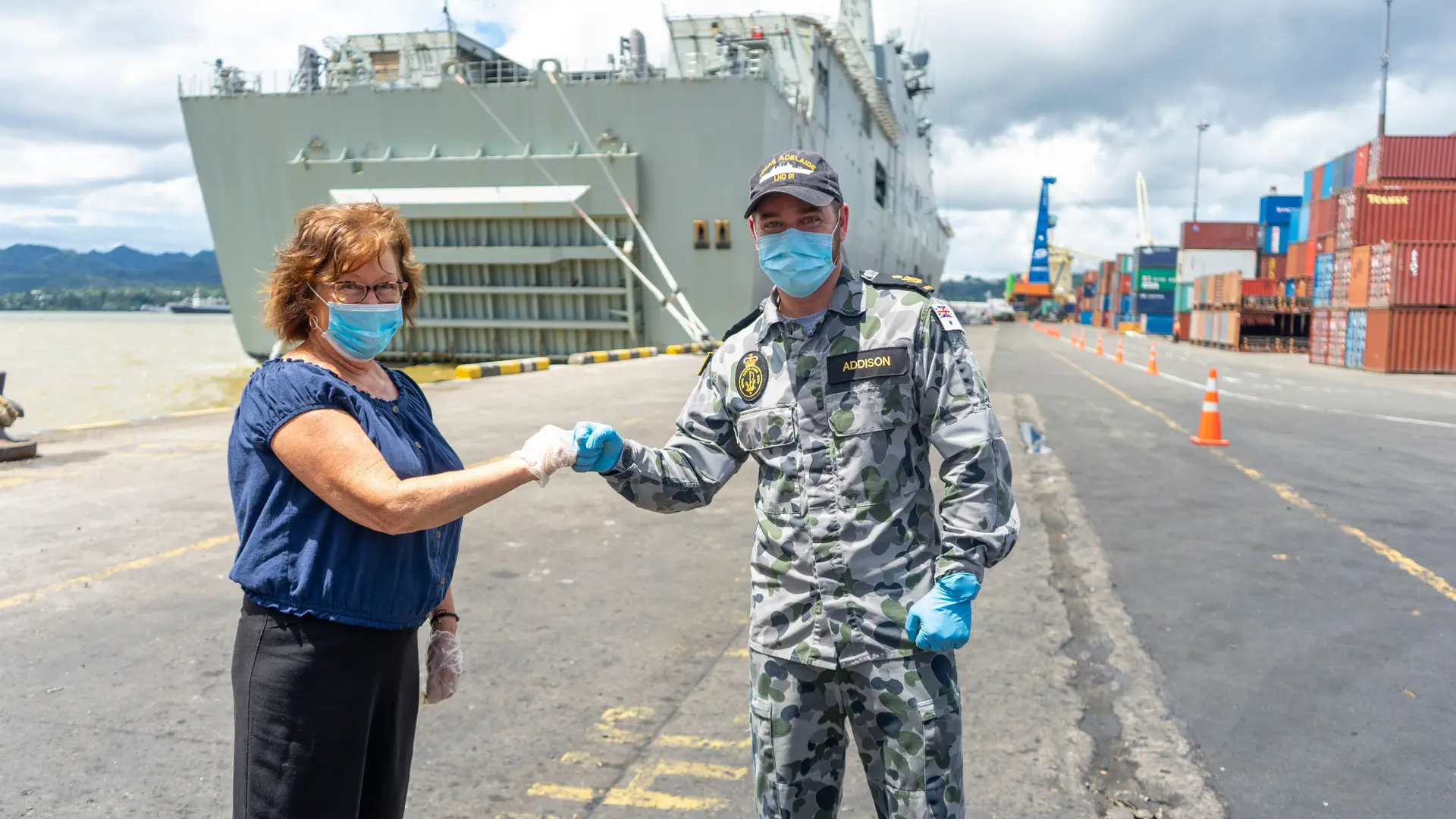 Almost a year apart, Petty officer Lee Addison of the Australian Defence Force finally met his mother, Georgina at Suva’s King’s Wharf on January 8, 2020. Photo: Leon Lord