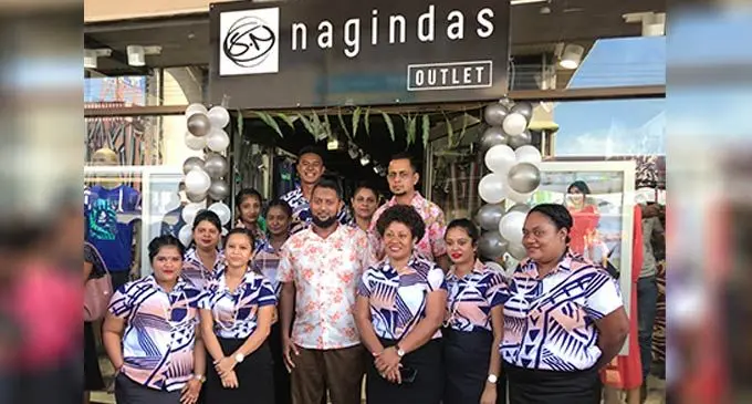 Staff of S Nagindas standing in front of the shop opening in Labasa Town on August 10, 2022. Photo: Shratika Naidu