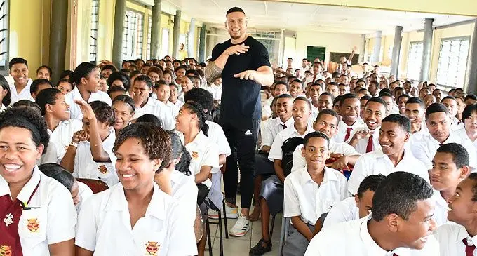 Sports icon Sonny Bill Williams while talking to Nabua Secondary school students on October 29, 2024. Photo: Ronald Kumar