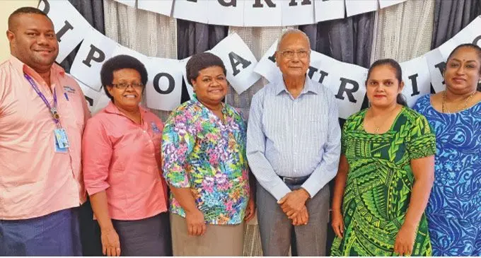 (From left) Acting Director for Committee Health and Care, Dr George Dyer, Sangam College of Nursing Director, Eleni Kata, programme student Vani Dauvere, Chairman of the Academic Staff Board at the College, Amraiya Naidu, programme student Shradha Kriti Mala and Director of Nursing at Labasa Divisional Hospital, Suman Lata Raman