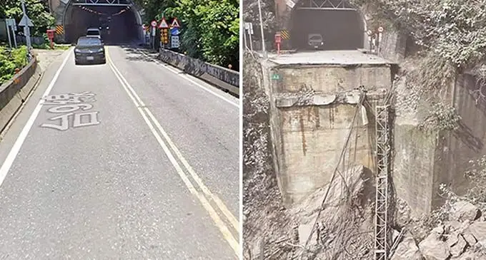 Parts of the  road leading to the Qingshui Tunnel has collapsed. Source: Taiwan Train Communications Networks Traffic Centre/ Google