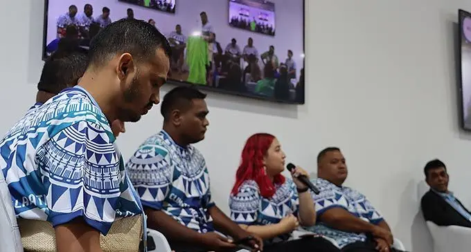 Pacific Youths representatives during the launch of the Kioa declaration at the Pacific Pavilion in Shram El-Sheikh, Egypt, on November 8, 2022.