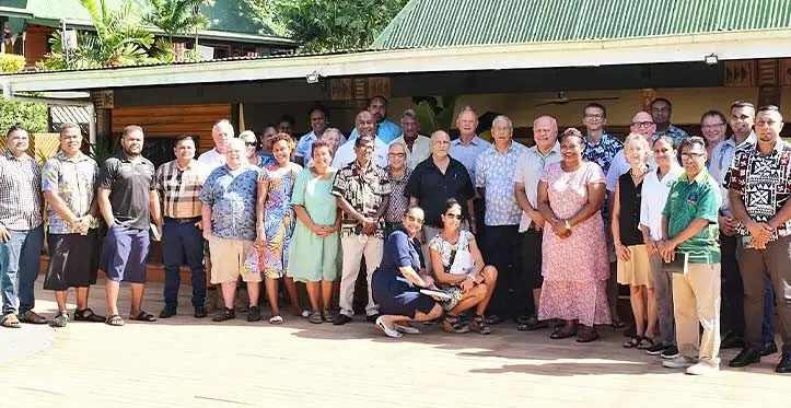 Deputy Prime Minister and Minister for Trade, Co-operatives and Small and Medium Enterprises and Communications, Manoa Kamikamica and Deputy Prime Minister and Minister for Tourism and Civil Aviation Viliame Gavoka with the Savusavu Chamber of Commerce and Savusavu Tourism Association members during the Investment Fiji forum at Daku Resort in Savusavu on May 2, 2023. Photo: Shratika Naidu