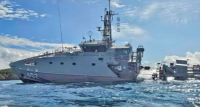 The RFNS Puamau ran aground on a reef on Fulaga Island on June 10, 2024.