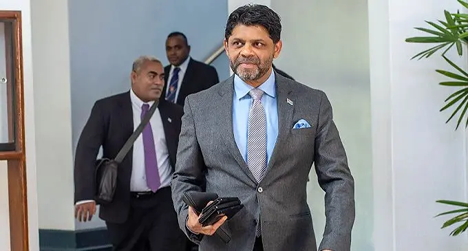 Attorney-General and Minister for Economy Aiyaz Sayed-Khaiyum outside Parliament on April 4, 2022. Photo: Leon Lord