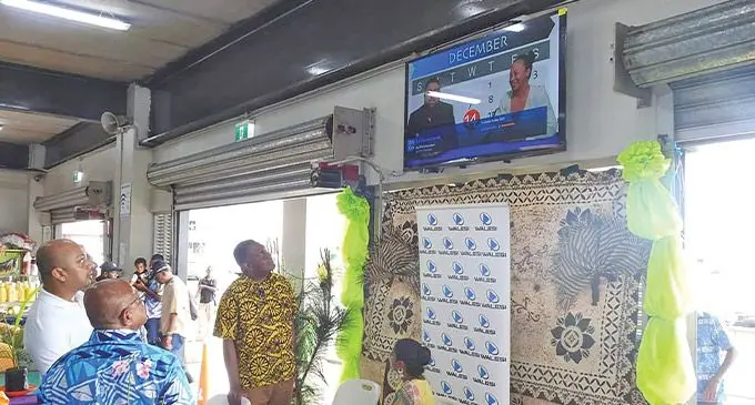 Walesi Fiji chief executive officer, Sanjay Maharaj launching the Walesi television sets and free Wi-Fi hotspot at the Rakiraki Municipal Market on December 10, 2022