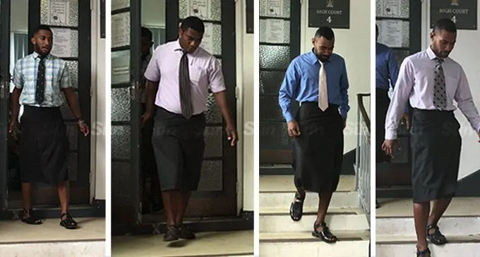 From left: Sevanaia Narogi, Kameli Tukana, Mafoa Korosaya and Inoke Nagata outside the High Court in Suva. File Photo