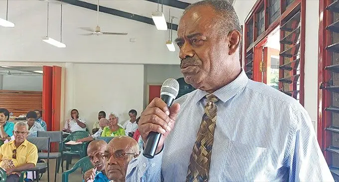 Viliame Seuseu during the public consultations for the review of the Great Council of Chiefs (GCC)at the Sugar Cane Growers Hall on May 3,2023. Photo: Salote Qalubau