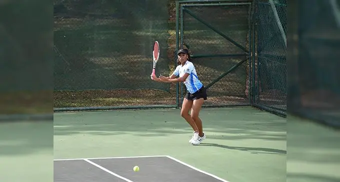 Team Fiji’s Ruby Coffin anticipates the ball during the women’s finals of the Punjas Pacific Nations Cup at the National Tennis Centre in Nadovu, Lautoka, on August 6, 2022. Coffin beat Hyegin Elliot of Northern Marianas 6-0, 6-0. Photo: Waisea Nasokia