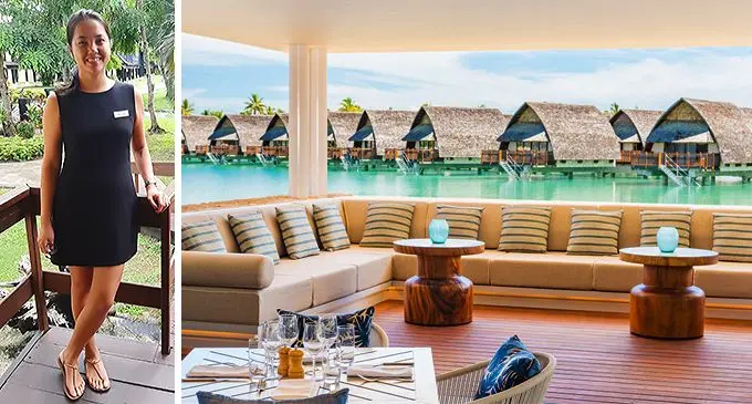 Sally Yuen and one of the many locations at the Marriott Fiji, Momi Bay.
