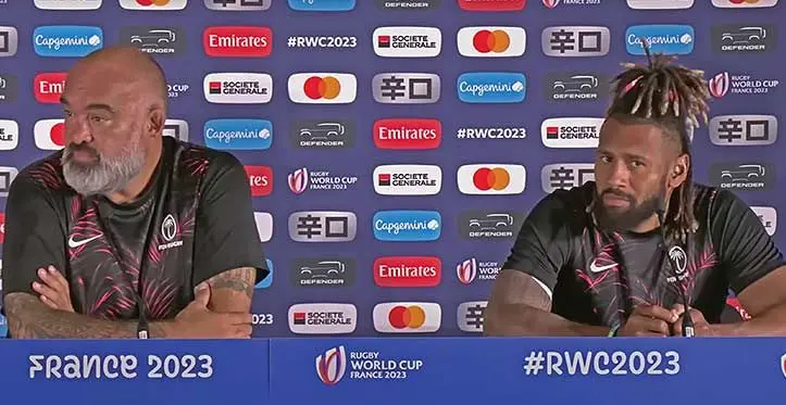 Where the controversy started...The after-match interview with Flying Fijians coach Simon Raiwalui and captain Waisea Nayacalevu after their loss to Portugal on Monday.