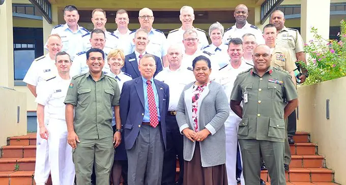 General and flag officers from the US National Defence University with senior Republic of Fiji Military Forces officers at the Queen Elizabeth Barracks  in Nabua.  Photo: RFMF Media Cell