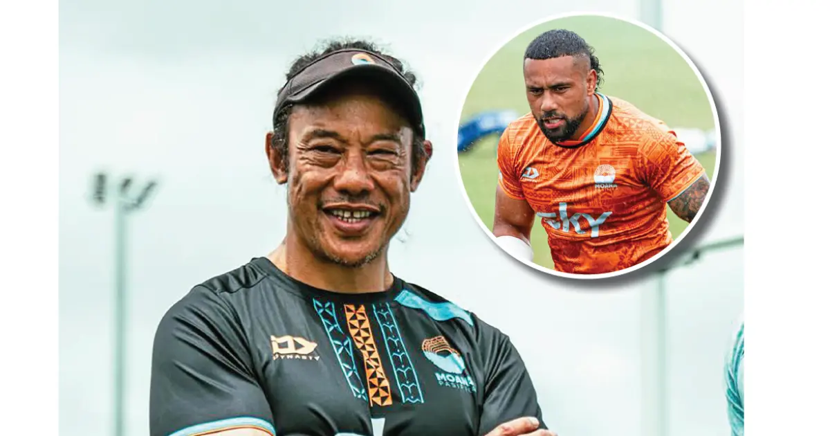 Moana Pasifika captain Tana Umaga. INSET: Ngani Laumape. Photos: Moana Pasifika