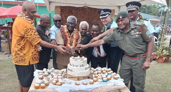 Solomon Islands Prime Minister, Manasseh Sogavare (fourth from left), Republic of Fiji Military Forces commanding officer Lieutenant-Colonel Asaeli Toanikeve (right) with officials and stakeholders during the celebration of completion of the Burns Creek Community Health Centre in the Solomon Islands. Photo: RFMF Media Cell