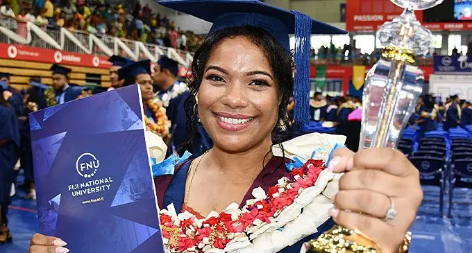 Yolanda Krystel Goundar following her Fiji National University graduation ceremony at the Vodafone Arena, Suva on December 11, 2024. Photo: Ronald Kumar