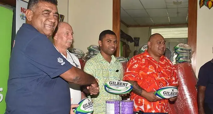 Nadi Rugby Union chairman Sekove Tuilakeba (left), Tourist Transport of Fiji general manager John Hardaker, Jack’s Fiji public relations officer Biu Tadranu, No.1 Currency general manager Feskatoa Kostatino during the press conference in Nadi on February 27, 2019.  Photo: Waisea Nasokia