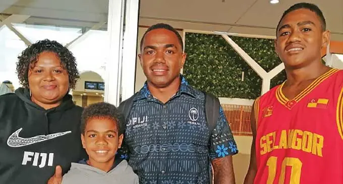 Waisea Nacuqu and his family members at Nadi International Airport on January 21, 2024. Photo: Mereleki Nai
