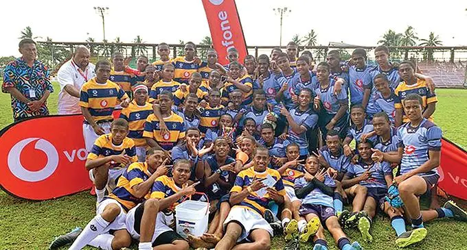 Ratu Kadavulevu School and Queen Victoria School Under-14 rugby teams after their Eastern Zone final at Ratu Cakobau Park, Nausori, on September 10, 2022. QVS won 8-7 but both teams have qualified for the nationals. Photo: Deans Trophy