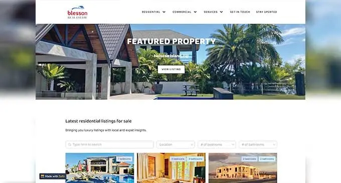 The Blesson Real Estate website that Pita Raiqeu created using Softr and Airtable.