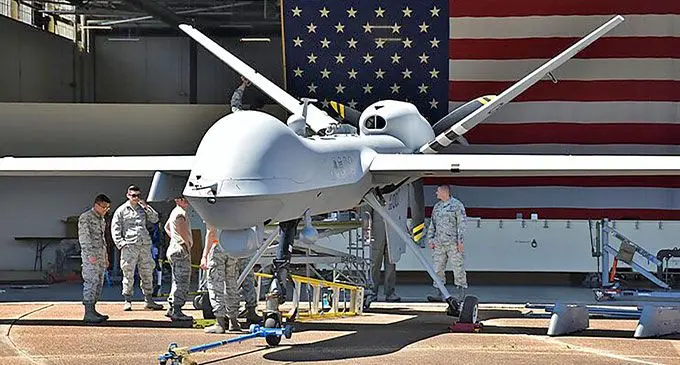 A U.S. Air Force MQ-9 Reaper drone in a hanger at Amari Air Base in Estonia. U.S. unmanned aircrafts are deployed in Estonia to support NATO's intelligence gathering missions in the Baltics. Photo: Reuters