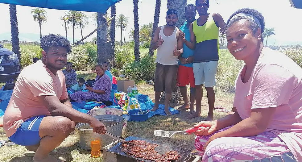 The Mohammads and Vesikulas at at Wailoaloa Beach in Nadi on December 25, 2023. Photo: Mereleki Nai
