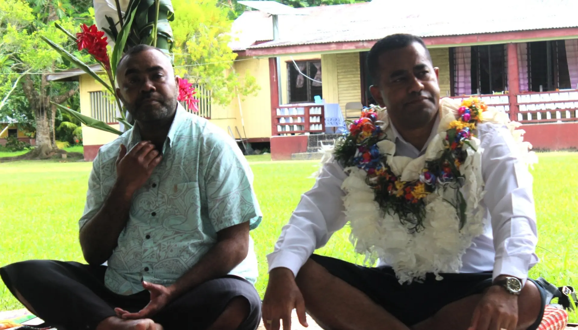 Minister for Rural and Maritime Development and Disaster Management Mosese Bulitavu with Minister for Lands and Mineral Resources Filimoni Vosarogo at Natewa viallge in Cakaudrove on February 26, 2026.