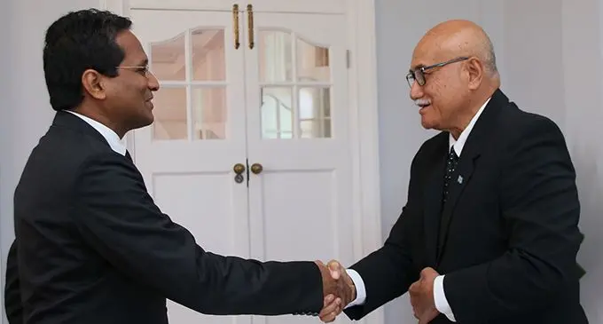 Justice Dayaratne (left) and  President Major-General (ret’d) Jioji Konrote during the swearing in on May 8, 2019, at the State House.  Photo: DEPTFO News