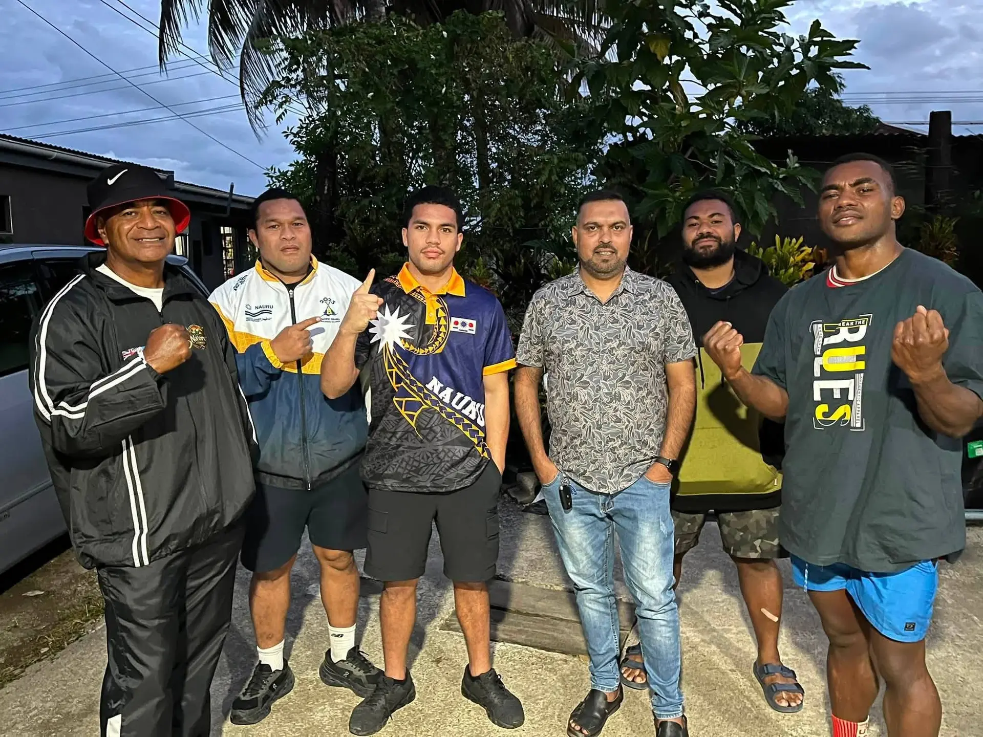Kings Boxing Promotions promoter Nahroon Buksh (fourth from left) with Team Boxing Brave led by chief trainer Osea Nanovu in Suva on July 17, 2026. Photo: Supplied