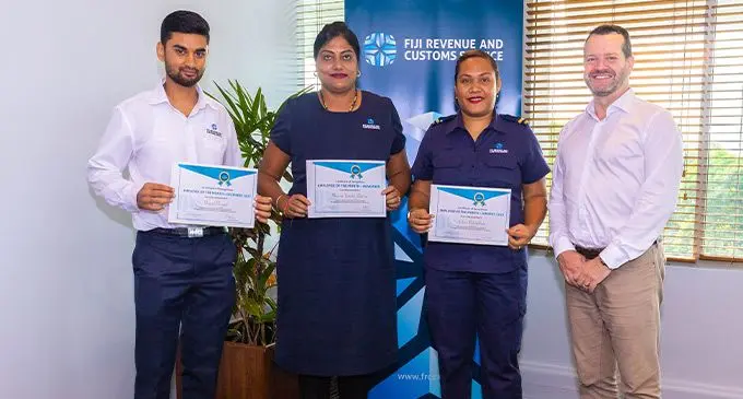 From left are Raneel Prasad from the Technology Division, Bhavna Varsha Sharma from the Revenue Division, Kelera Rokotakala from Border and FRCS CEO Mr. Mark Dixon
