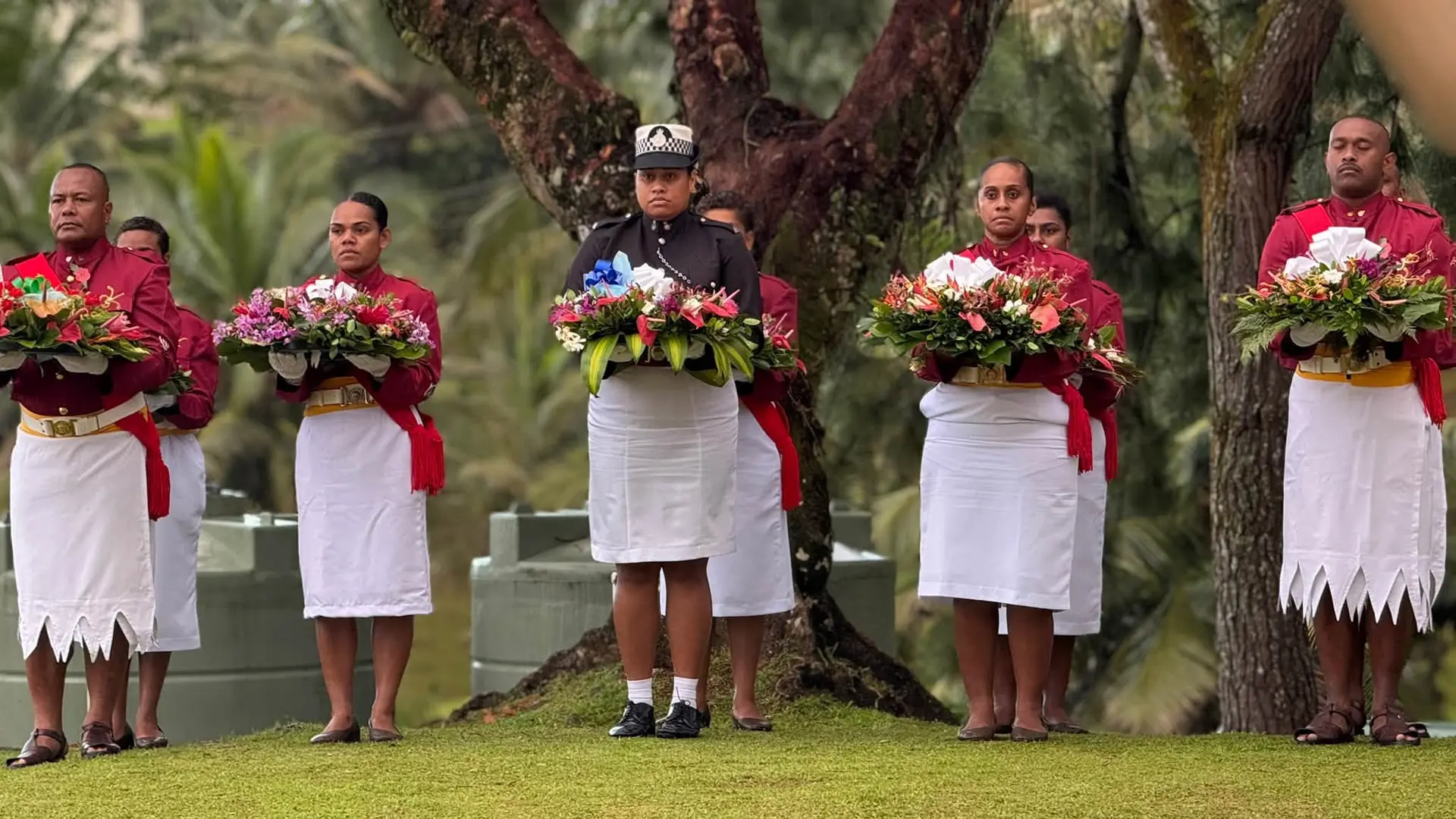 Wreath bearers COB Eparama Ravulo, COB Lite Tabucakau, COB Litia Rabitu, COB Voliyani Ravitu during the Dawn Service yesterday October 15, 2026.