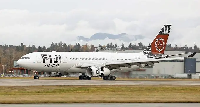 Fiji’s national carrier FLIGHT FJ880 arriving at Vancouver, Canada during the inaugural flight. Photo: Fiji Airways